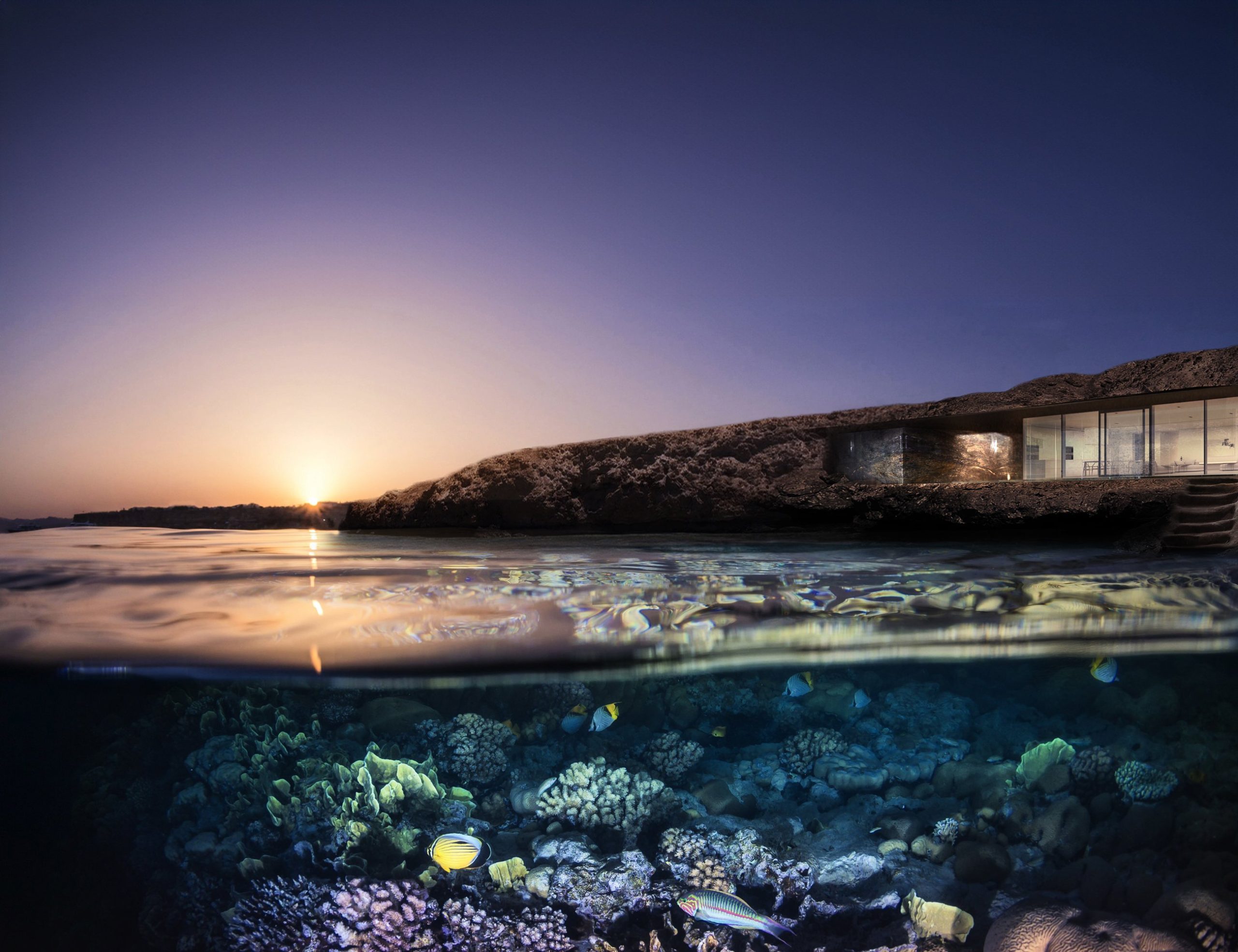 Rock Resort on Red Sea Island — architectural concept