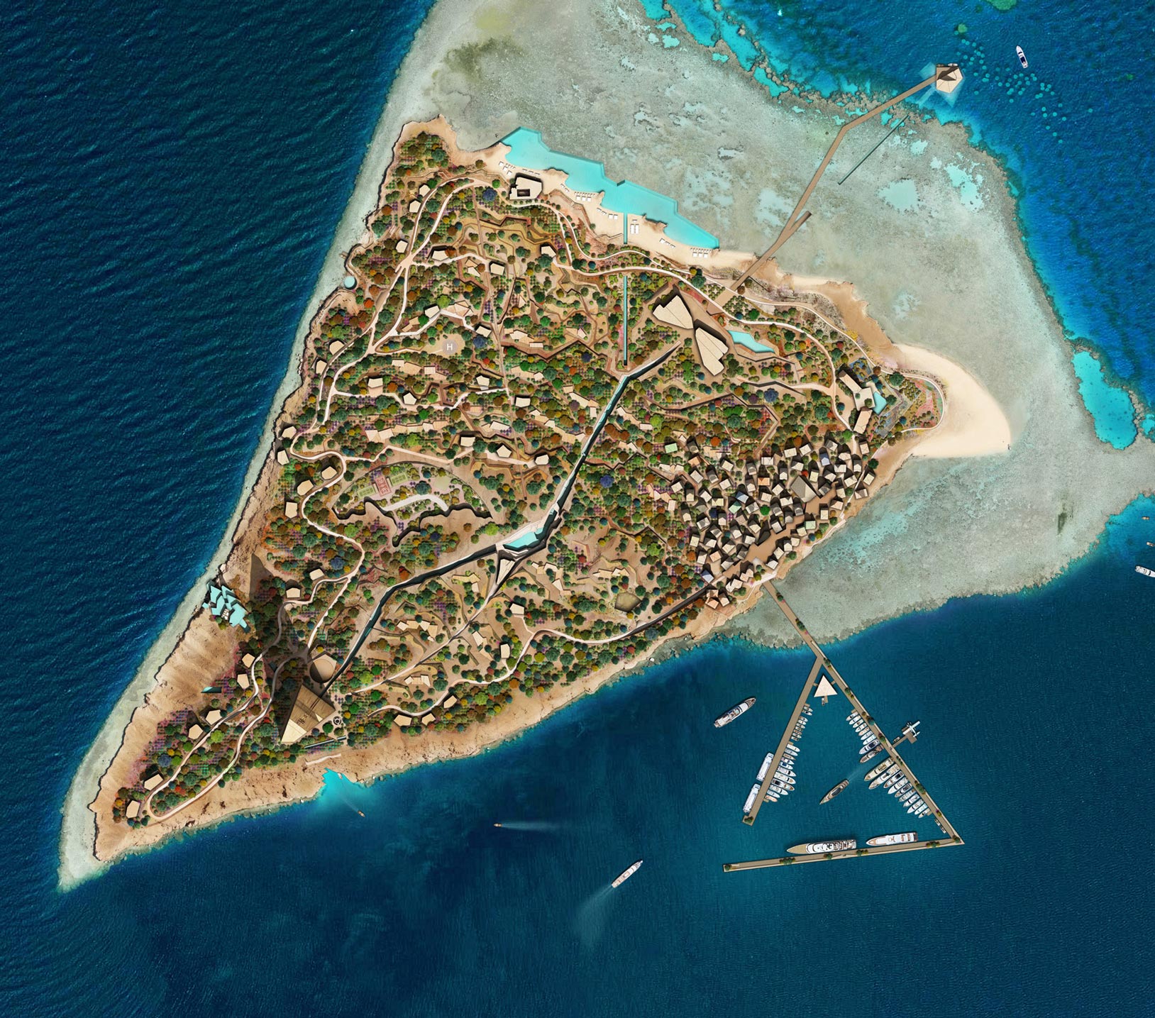 Shushah Island masterplan — concept rendering