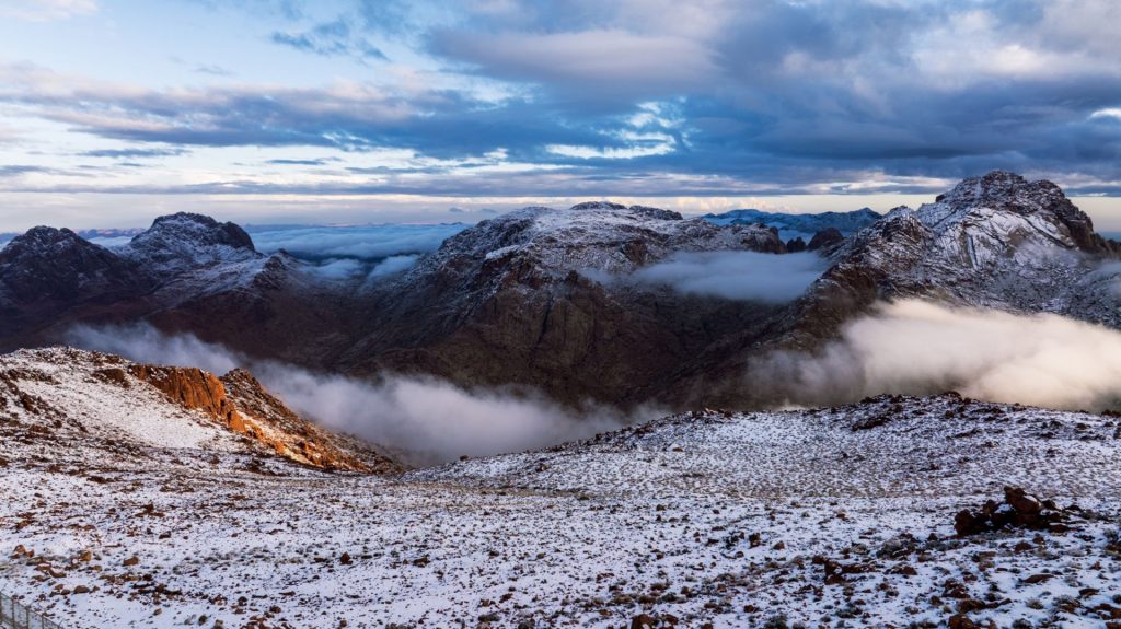 Trojena’s winter mountain landscape